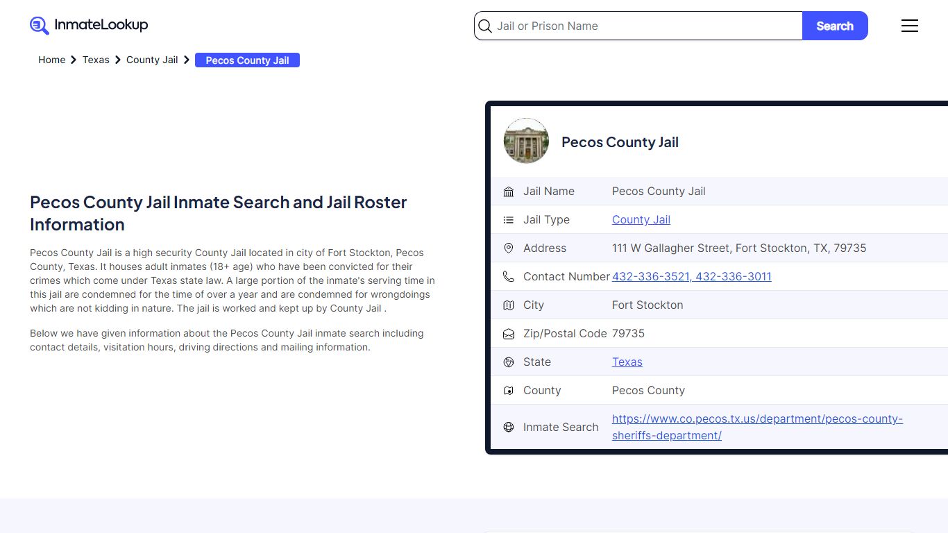 Pecos County Jail Inmate Search and Jail Roster Information